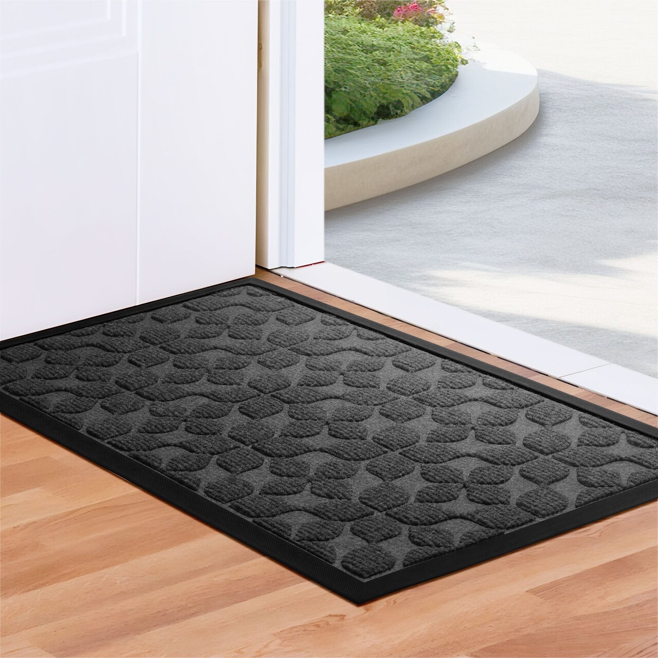 G128 Home Entrance Grey Geometric Floral Pattern Door Mat | 23x35 In | Thick Absorbent Natural Rubber Non Slip, Indoor/Outdoor, Easy Clean, Welcome Mats for Front Door/Patio/Garage